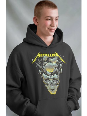 Sevbano Metallica Rock Metal Müzik Grubu Ön Baskılı Unisex Oversize Premium Hoodie