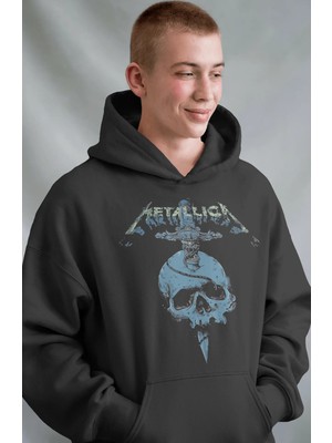 Sevbano Metallica Rock Metal Müzik Grubu Ön Baskılı Unisex Oversize Premium Hoodie