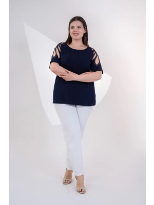 Roxxlen Kadınbüyük Beden Omuz Drop Detaylı Bluz