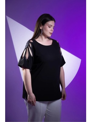 Roxxlen Kadınbüyük Beden Omuz Drop Detaylı Bluz