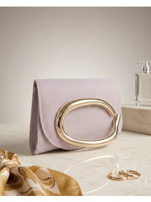 Lyra Vague Gold Metal Tutacaklı Simli Toz Pembe Abiye Portföy Çanta