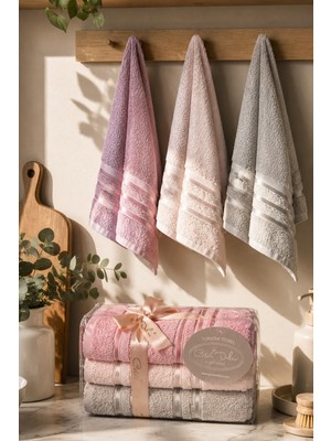 Coton Delux Pera 3'lü %100 Pamuk Havlu Seti | 30X50 cm Mutfak Havlusu | Çantalı, Çeyizlik, Hediyelik