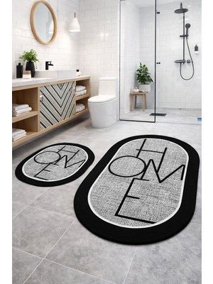 Empressco Yıkanabilir Jüt Görünümlü Oval Banyo Paspası, Şık ve Fonksiyonel 40X60+60X90 cm