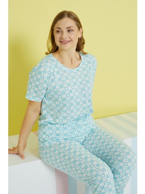Siyah İnci Mint Yeşili Çok Renkli Curve Büyük Beden Battal Boy Örme Pijama Takımı