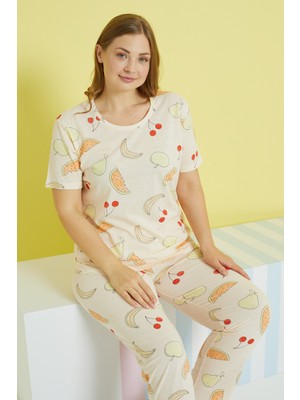 Siyah İnci Çok Renkli Curve Büyük Beden Battal Boy Örme Pijama Takımı