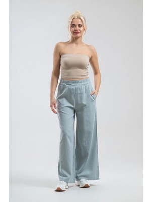 Bold & Young Kadın Su Yeşili Beli Lastikli Bol Paça Comfort Pantolon