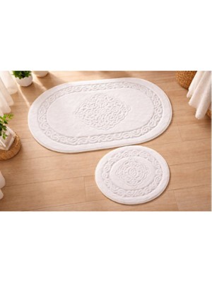 Empressco Yumuşak Pamuklu Oval Banyo Paspası Takımı, Beyaz, 2'li, 60X100 ve 50X60