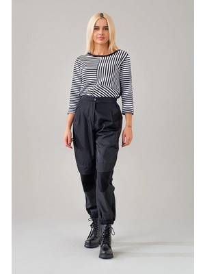 Bold & Young Kadın Siyah Polyamid Karışımlı Beli Lastikli Paça Lastikli Paraşüt Pantolon