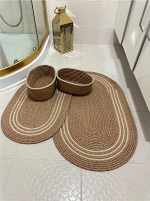 Empressco Doğal Jüt ve Hasır Banyo Paspas ve Sepet Takımı Seti