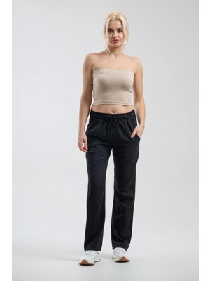Bold & Young Kadın Çift Cepli Beli Lastikli Kordonlu Pantolon Siyah