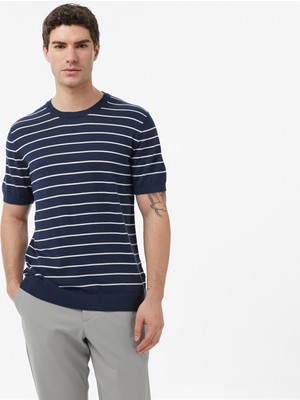 Nautica Erkek Lacivert Regular Fit Kısa Kollu Çizgili Triko
