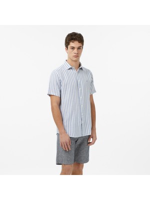 Nautica Erkek Mavi Regular Fit Kısa Kollu Çizgili Gömlek