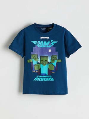 Lc Waikiki Yeni Sezon Bisiklet Yaka Minecraft Baskılı Erkek Çocuk Tişört