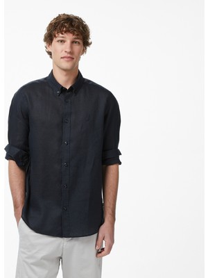 Nautica Erkek Siyah Regular Fit Keten Gömlek