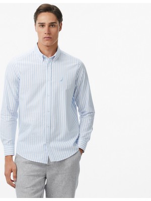 Nautica Erkek Mavi Regular Fit Çizgili Gömlek