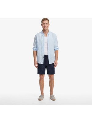 Nautica Erkek Lacivert Regular Fit Çizgili Keten Şort