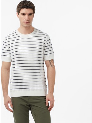 Nautica Erkek Krem Regular Fit Kısa Kollu Çizgili Triko