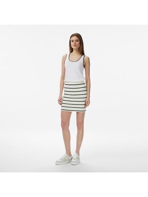 Nautica Kadın Krem Slim Fit Çizgili Triko Etek