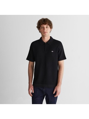 Gant Erkek Siyah Regular Fit Yarım Fermuarlı Kısa Kollu T-Shirt