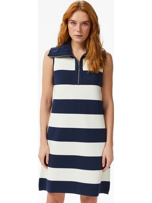 Nautica Kadın Lacivert Slim Fit Kolsuz Çizgili Triko Elbise