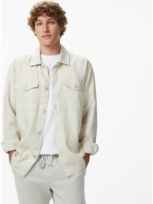 Nautica Erkek Krem Regular Fit Keten Gömlek