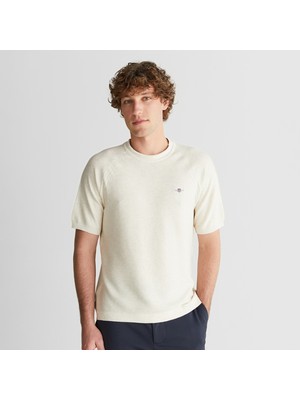Gant Erkek Bej Regular Fit Bisiklet Yaka Kısa Kollu Triko