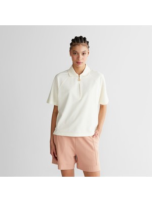 Gant Kadın Krem Regular Fit Yarım Fermuarlı Polo Yaka T-Shirt