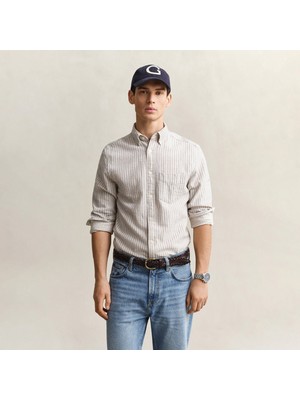 Gant Erkek Krem Regular Fit Çizgili Gömlek