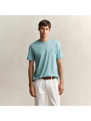 Gant Erkek Mavi Bisiklet Yaka Regular Fit Logolu T-Shirt