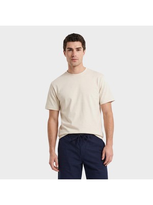 Gant Erkek Krem Bisiklet Yaka Regular Fit T-Shirt