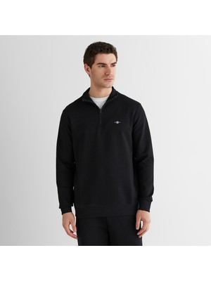 Gant Erkek Siyah Relaxed Fit Yarım Fermuarlı Logolu Sweatshirt