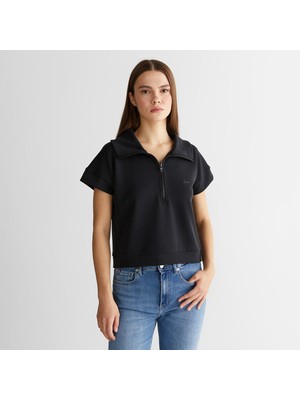 Gant Kadın Siyah Relaxed Fit Yarım Fermuarlı Sweatshirt