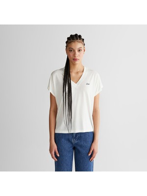 Gant Kadın Beyaz V Yaka Regular Fit T-Shirt