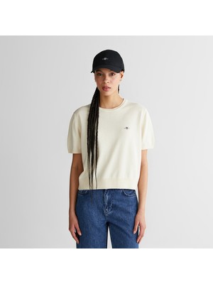 Gant Kadın Beyaz Regular Fit Bisiklet Yaka Kısa Kollu Triko