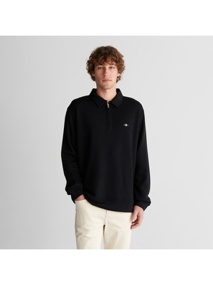 Gant Erkek Siyah Relaxed Fit Yarım Fermuarlı Logolu Sweatshirt