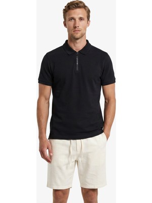 Gant Erkek Siyah Regular Fit Yarım Fermuarlı Polo Yaka T-Shirt