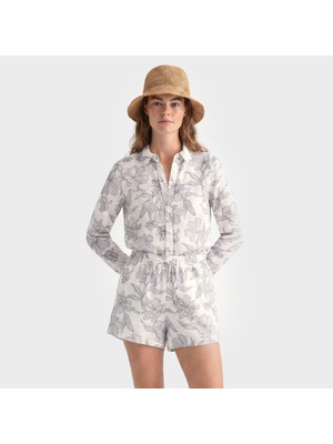 Gant Kadın Beyaz Regular Fit Çiçek Desenli Gömlek
