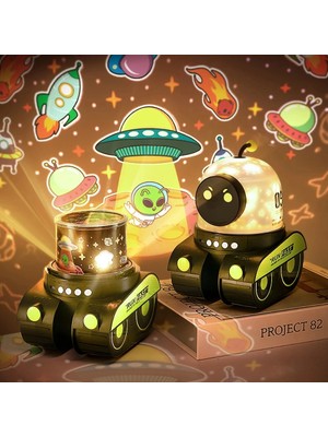 Mercora Tech Çocuklar Için Eğitici ve Eğlenceli Robot Temali Projektör Gece Lambasi