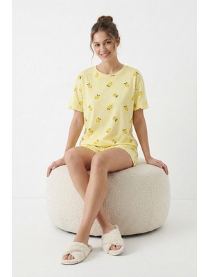 Rays Sarı Limon Desen Pointel Pijama Takımı 5267