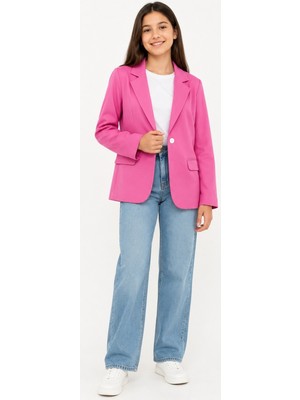 İrem Çocuk Giyim Kız Çocuk Düğme Kapamalı Cepli Fuşya Renk Blazer Ceket