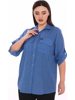 Lady Majestic %100 Cotton Büyük Beden Natural Gömlek