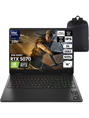 Hp Omen 16-AM0005NT Ultra 7-255H 48 -Gbddr5 1 Tbssd RTX5070 (8gb-Gddr7) 16" 2k  Wuxga Windows 11 Home + Qb Sırt Çantası BQ1Y6EAQB27