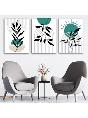 Tilki Dünyası 3'lü Bohem Kanvas Tablo Seti 12 - Modern Boho Duvar Dekoru - Modern Çizgiler ve Tasarım 3 Parça Tablo