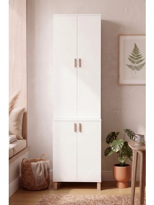 Robin Home Porto Dar Alan Çok Amaçlı Mutfak Kiler Erzak Dolabı 45 cm Derinlik 4 Kapaklı Beyaz