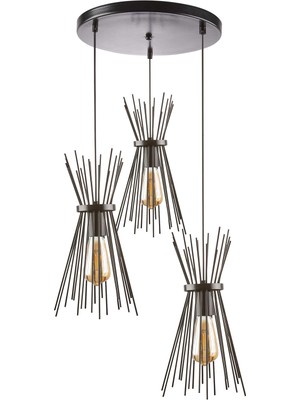 Rsylight Rys Retro Metal 3 Lü Siyah Rustik Dekoratif Kirpi Sarkıt Avize