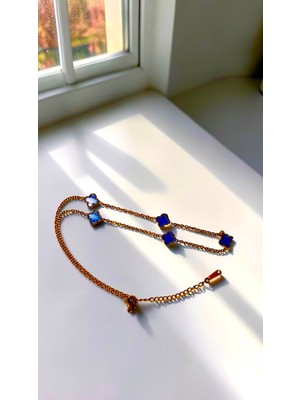 Jade Accessory Luxury 316L Gold Kolye  Çift Taraflı Mavi