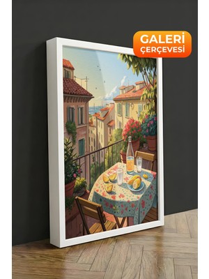 Zestia Beyaz Çerçeveli Kanvas Tablo Toskana Tarzı Balkon Premium Seri No 113390