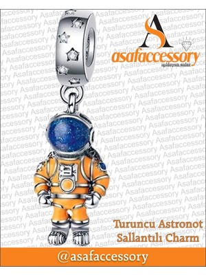 Turuncu Astronot Sallantılı Charm Gümüş