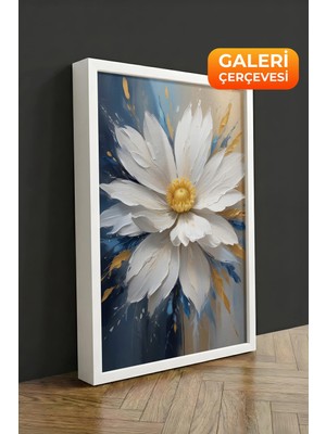 Zestia Beyaz Çerçeveli Kanvas Tablo Parlak Papatya – Modern Sanat Premium Seri No 100217