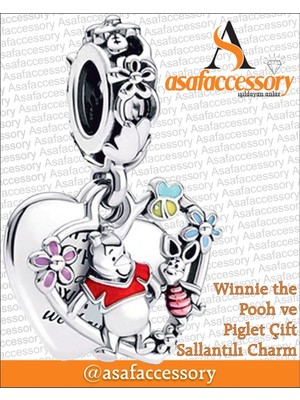 Winnie The Pooh ve Piglet Çift Sallantılı Charm Asafaccessory Gümüş